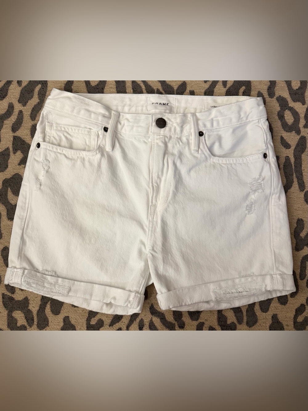 FRAME Le Beau White Rolled Hem Denim Shorts Size 23